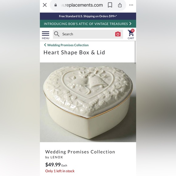 Lenox Heart Shaped Box and Cover by Lenox, Wedding Promises Collection. Vintage - Picture 6 of 6